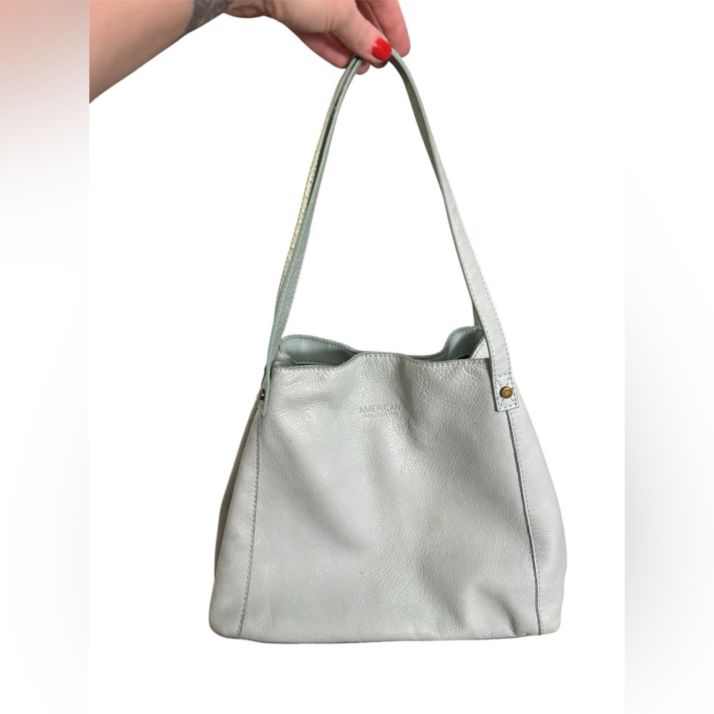 American Leather Light Blue-Gray Shoulder Tote